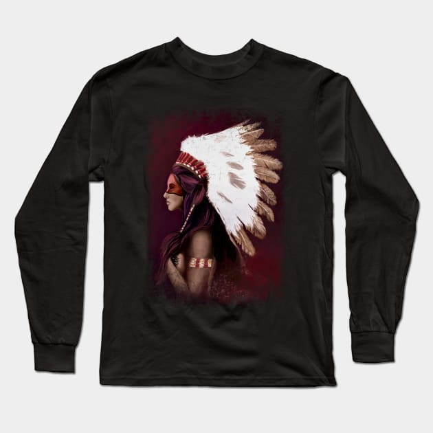 Retro Female Native American Long Sleeve T-Shirt by Nightfrost